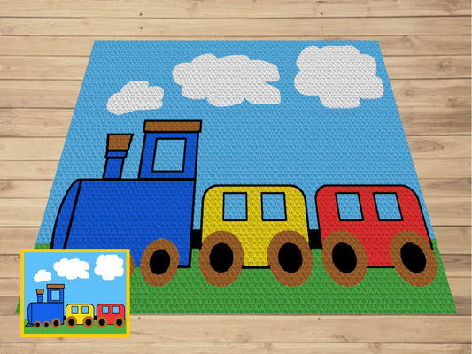 Choo Choo Train Graph & Pattern C2C Tapestry Crochet - Train Blanket Graphgan Crochet Blankets C2C - C2C Train Afghans For Baby Shower Gifts