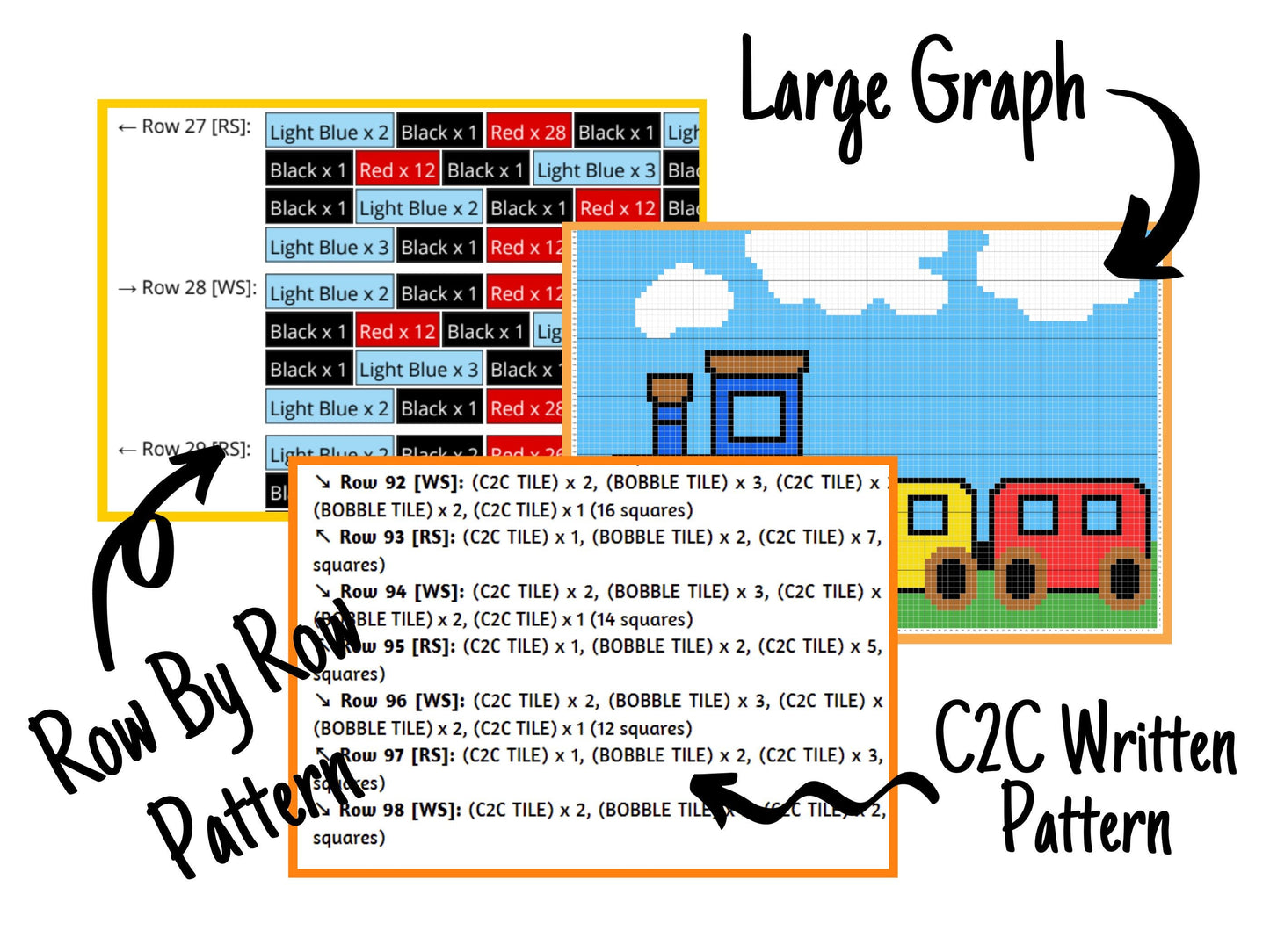 Choo Choo Train Graph & Pattern C2C Tapestry Crochet - Train Blanket Graphgan Crochet Blankets C2C - C2C Train Afghans For Baby Shower Gifts