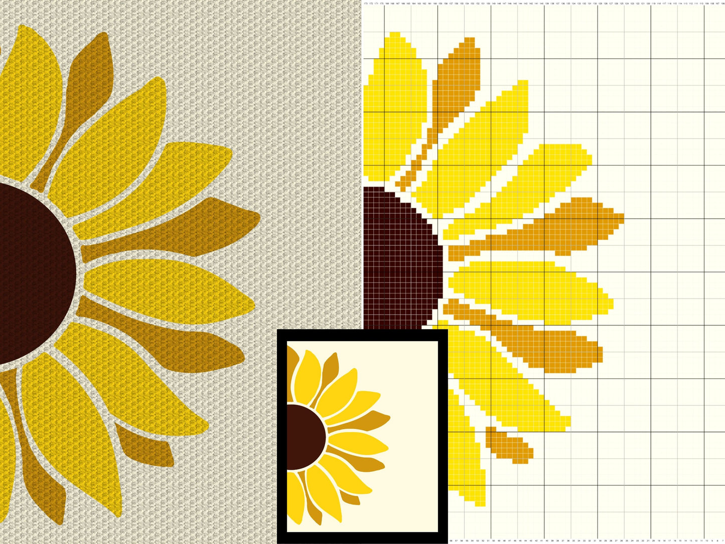 Sunflower Graph and Pattern C2C & Tapestry Crochet - Sunflower Summer Graphgan - Crochet Sunflower Blanket - Flower C2C Pattern Blanket Gift