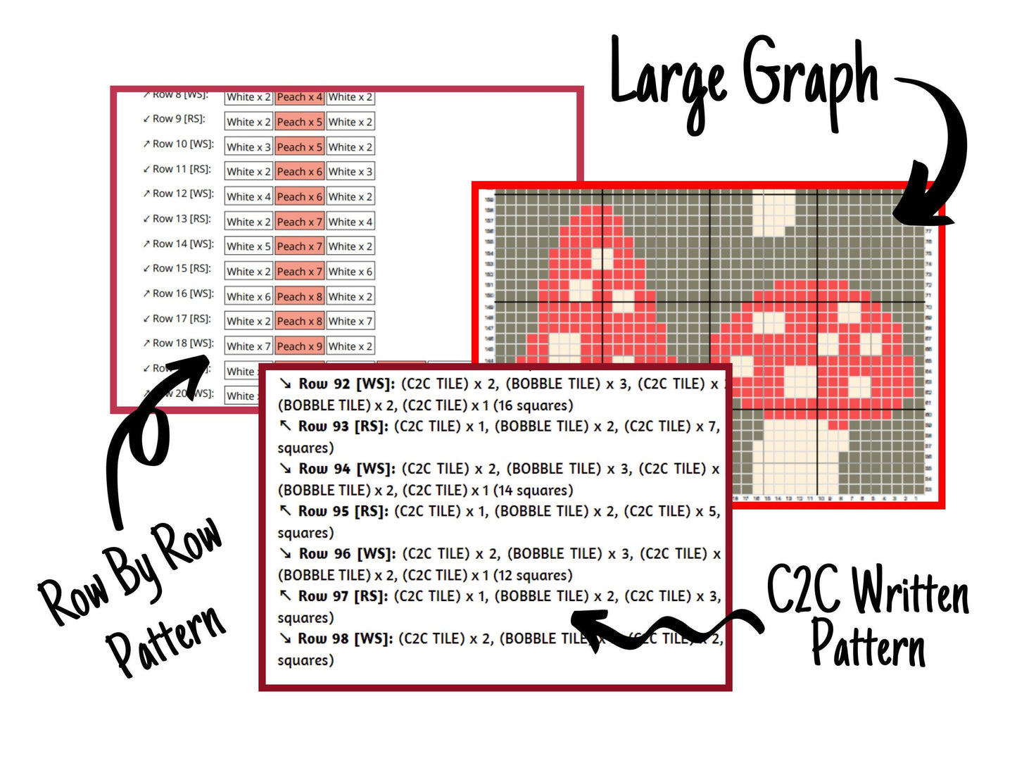 Forest Mushroom Graph & Pattern C2C + Tapestry Crochet - Mushroom C2C Graphgans - Mushroom Crochet Blanket Patterns C2C - C2C Graph Mushroom
