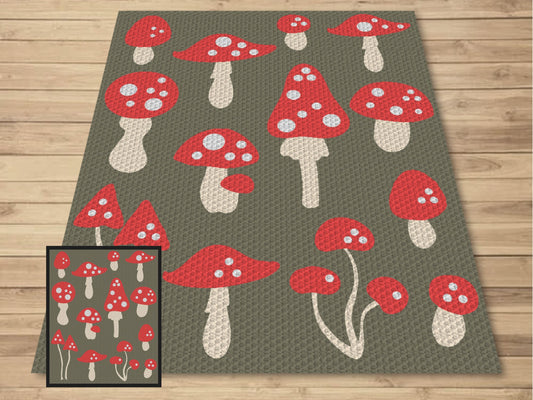 Forest Mushroom Graph & Pattern C2C + Tapestry Crochet - Mushroom C2C Graphgans - Mushroom Crochet Blanket Patterns C2C - C2C Graph Mushroom