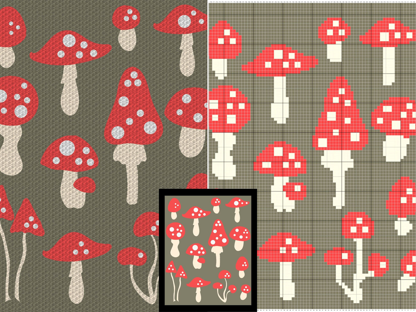 Forest Mushroom Graph & Pattern C2C + Tapestry Crochet - Mushroom C2C Graphgans - Mushroom Crochet Blanket Patterns C2C - C2C Graph Mushroom
