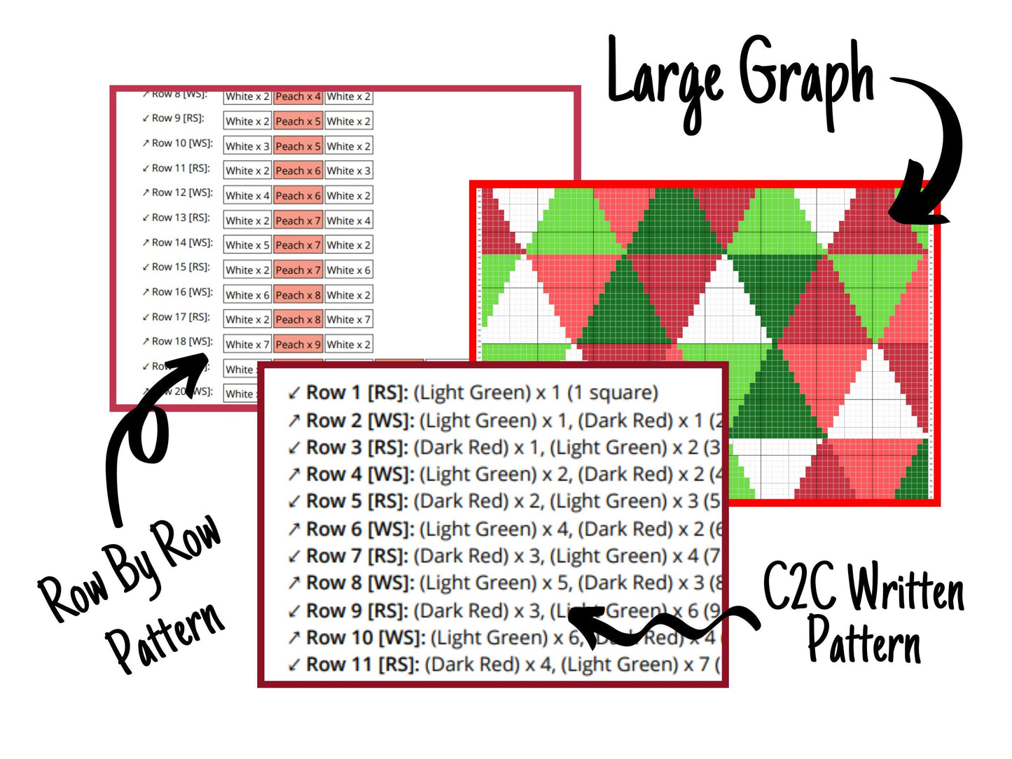 Crochet Triangle Blanket Written C2C & Tapestry Pattern + Crochet Chart | C2C Christmas Afghan, Geometric Crochet Blanket, Baby Shower Gift