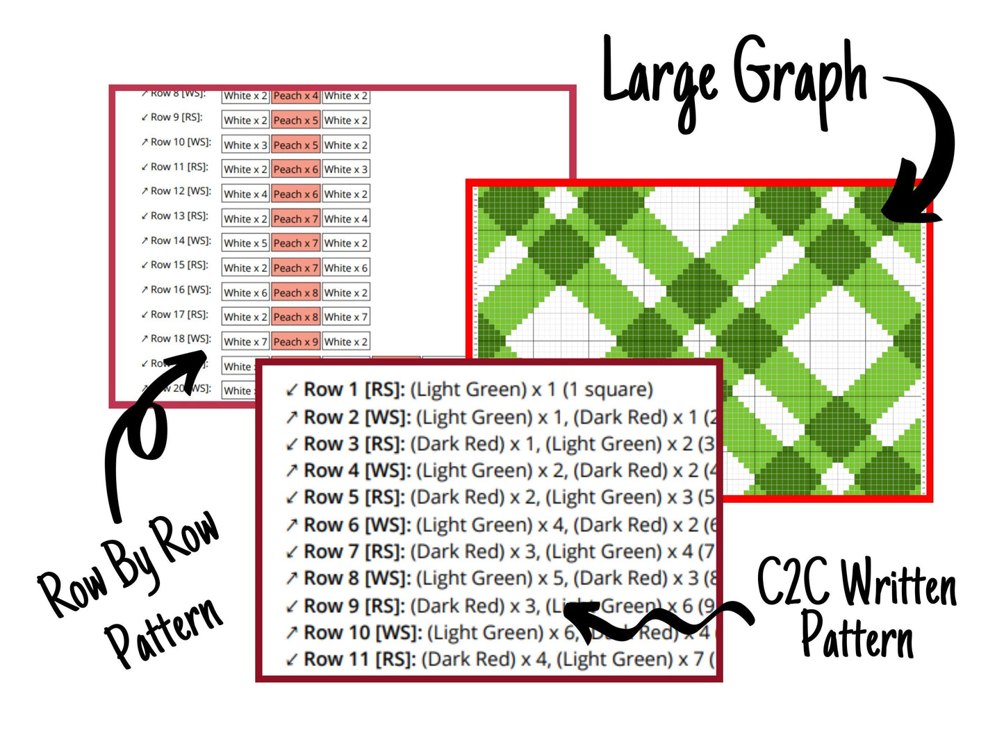 Green Plaid Crochet Afghan Written Tapestry & C2C Pattern + Crochet Chart | C2C Christmas Afghan, Crochet Plaid Blanket, Geometric Blanket