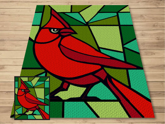 Christmas Cardinal Stained Glass Graph + Pattern C2C & Tapestry Crochet - Cardinal C2C Graphgan - Crochet Bird Chart - C2C Cardinal Blanket