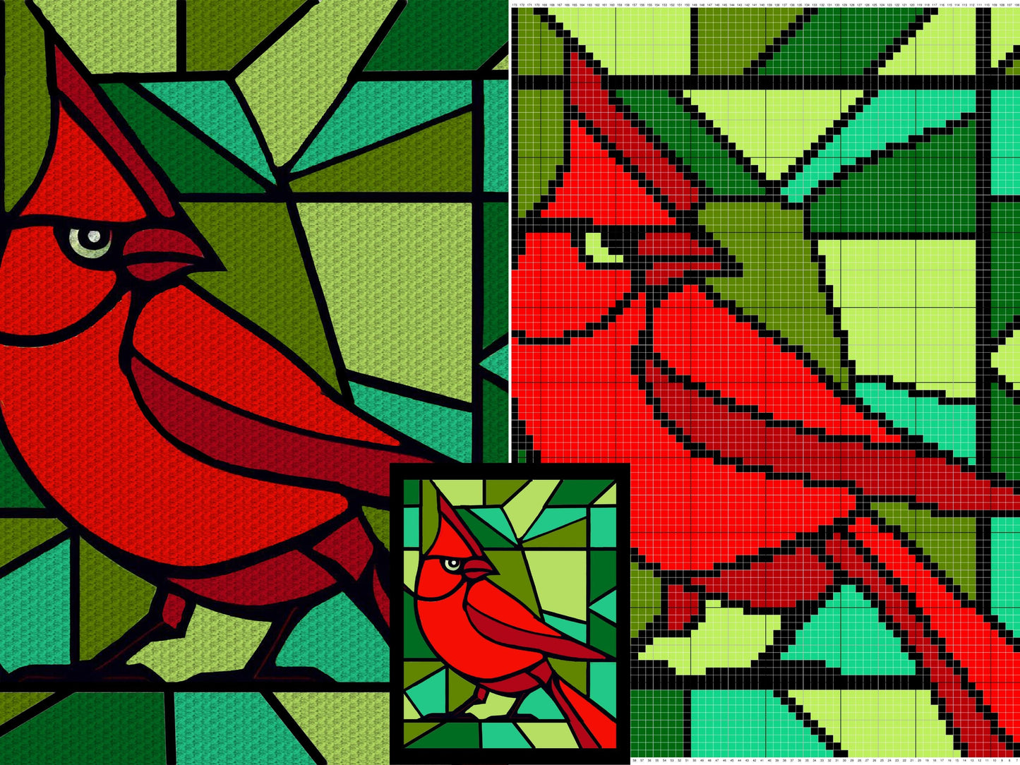 Christmas Cardinal Stained Glass Graph + Pattern C2C & Tapestry Crochet - Cardinal C2C Graphgan - Crochet Bird Chart - C2C Cardinal Blanket