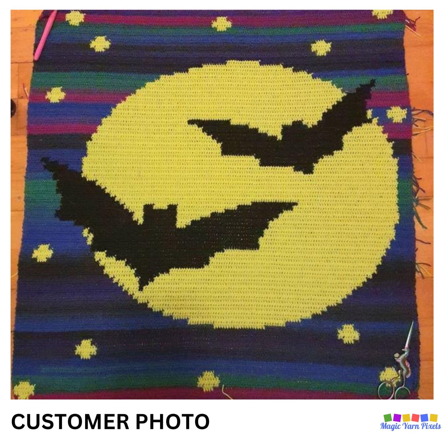 Halloween Bats In Full Moon Graph + Written Pattern For C2C & Tapestry Crochet - Halloween C2C Pattern - Bat C2C Blanket - Halloween Blanket