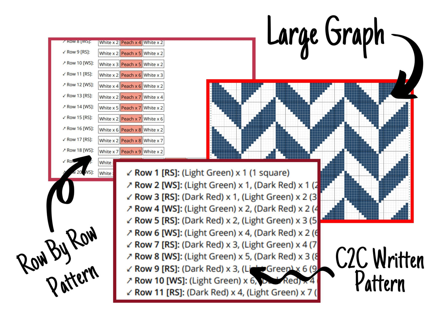 Modern Blue Chevron Crochet Blanket With Tapestry & C2C Crochet Written Pattern + Graph - C2C Chevron Afghan Geometric Plaid Blanket Pattern