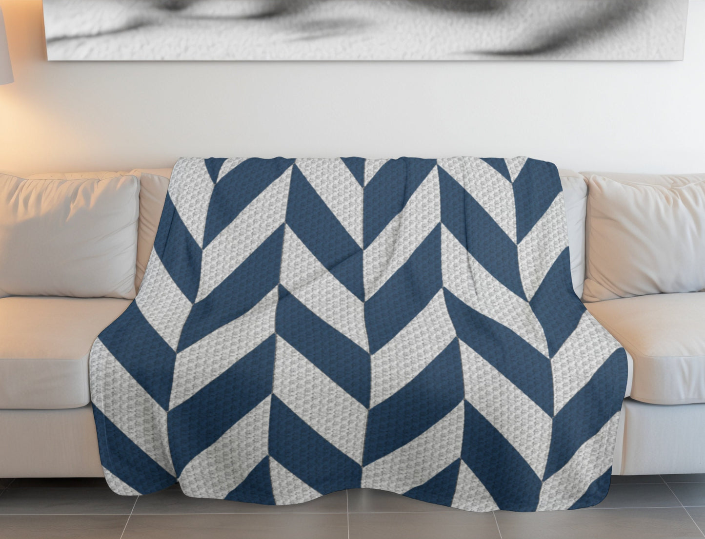 Modern Blue Chevron Crochet Blanket With Tapestry & C2C Crochet Written Pattern + Graph - C2C Chevron Afghan Geometric Plaid Blanket Pattern
