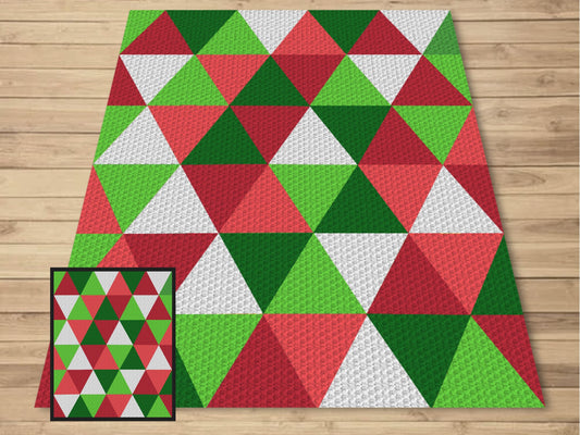 Crochet Triangle Blanket Written C2C & Tapestry Pattern + Crochet Chart | C2C Christmas Afghan, Geometric Crochet Blanket, Baby Shower Gift