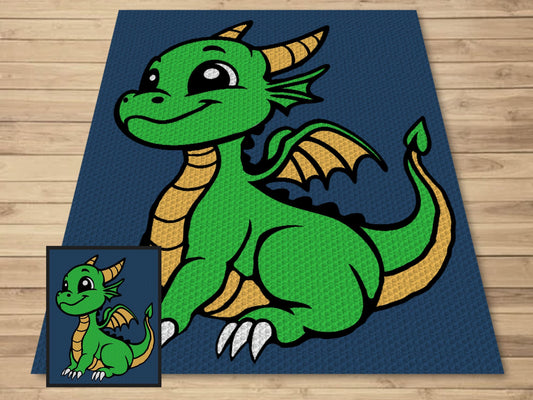 Cute Baby Dragon Graph + Written Pattern For C2C & Tapestry Crochet - C2C Dragon Graph - Crochet Dragon Blanket - Crochet Baby Dragon Afghan