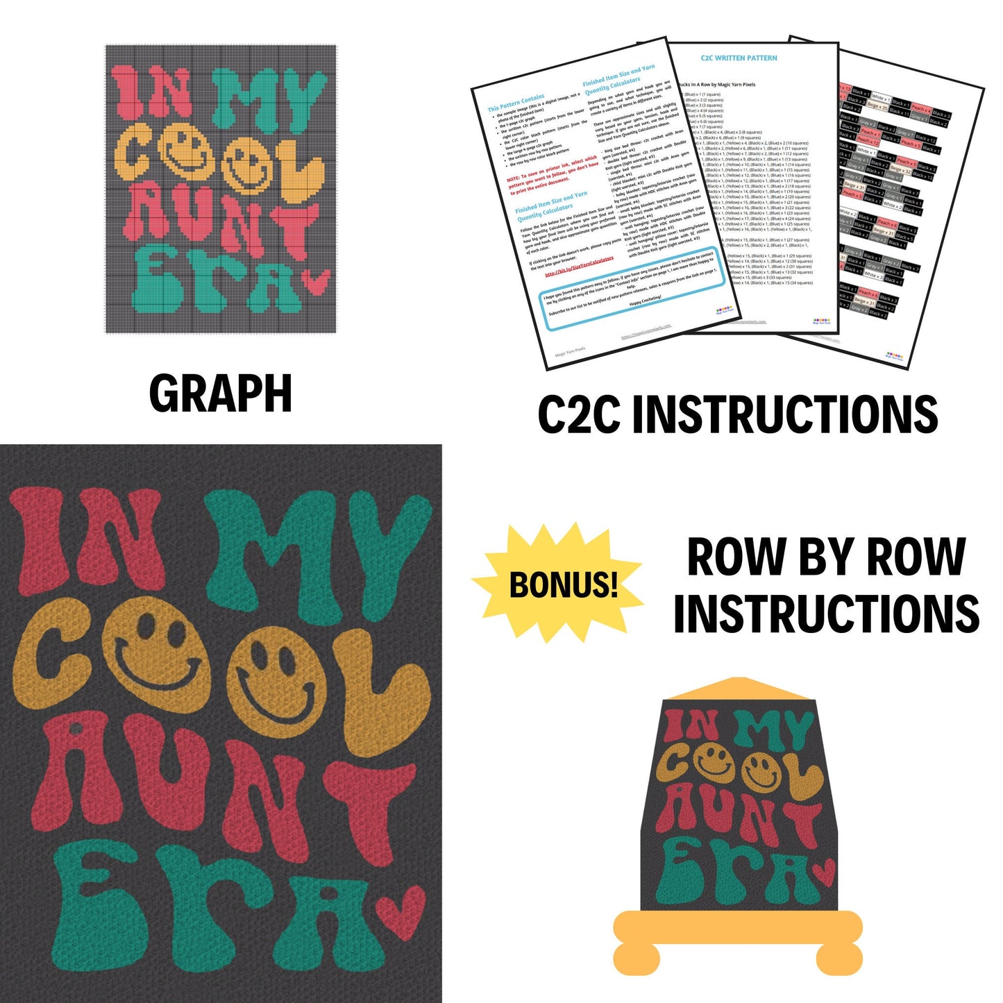 In My Cool Aunt Era Graph + Written Pattern For C2C & Tapestry Crochet | Afghan Gift For Aunt, Crochet Blanket For Aunt Who Has Everything