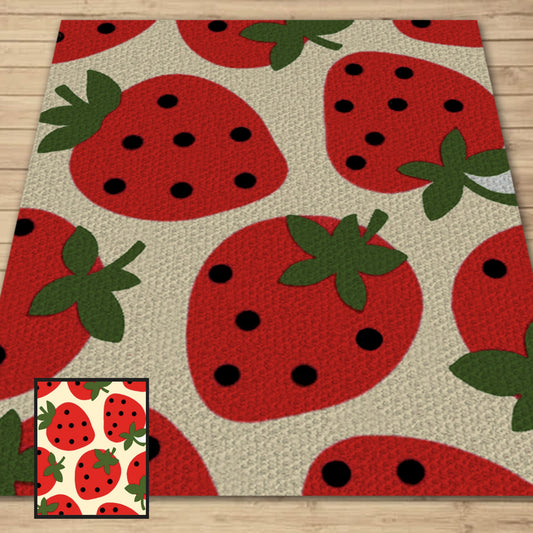 Summer Strawberry Print Graph and Pattern for C2C & Tapestry Crochet | C2C Crochet Strawberry Print C2C Strawberry Afghan Strawberry Blanket