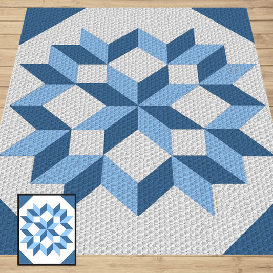 Blue Carpenter Wheel Print Graph + Pattern C2C Tapestry Crochet | C2C Crochet Geometrical Afghan, C2C Carpenter Wheel Baby Blanket C2C Graph