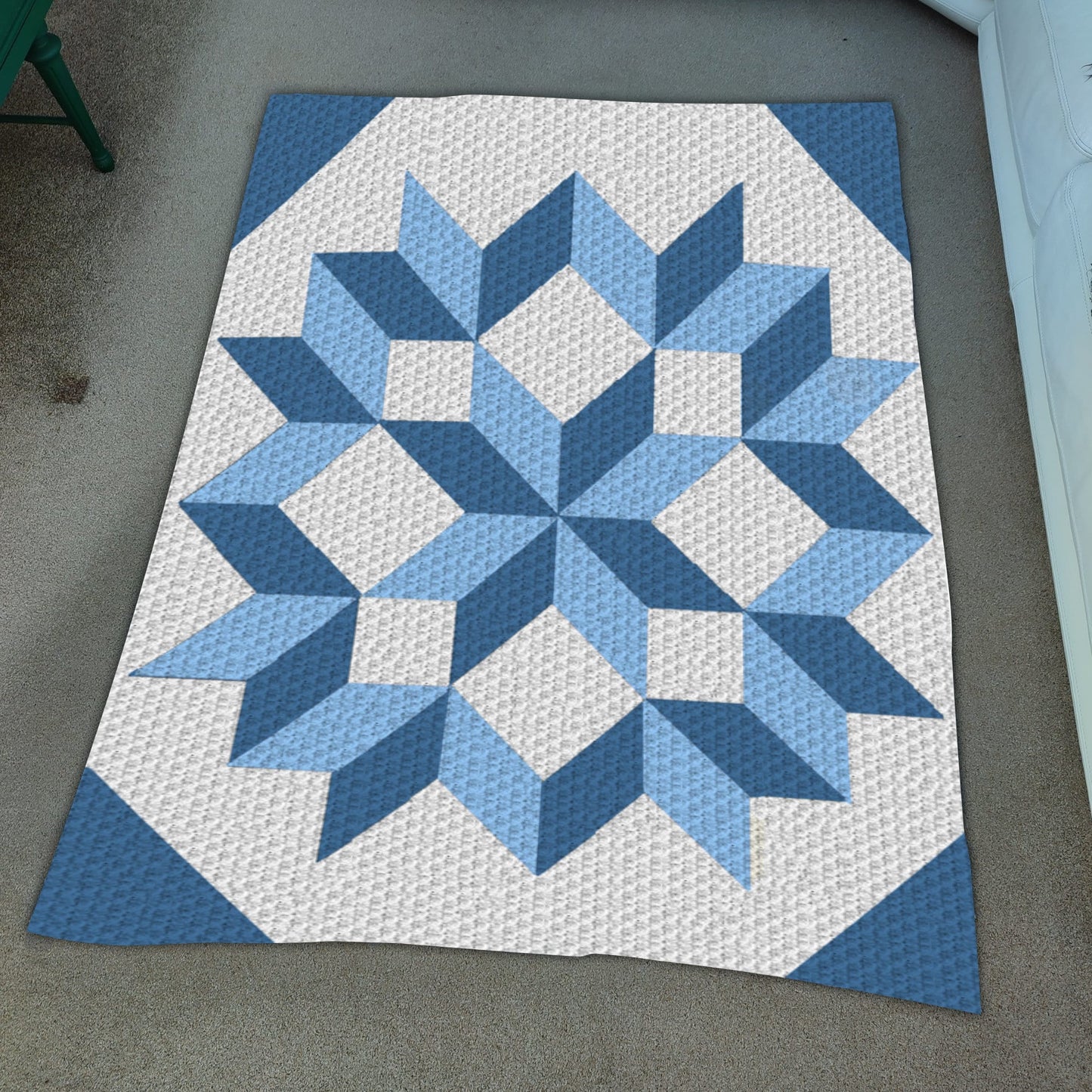 Blue Carpenter Wheel Print Graph + Pattern C2C Tapestry Crochet | C2C Crochet Geometrical Afghan, C2C Carpenter Wheel Baby Blanket C2C Graph