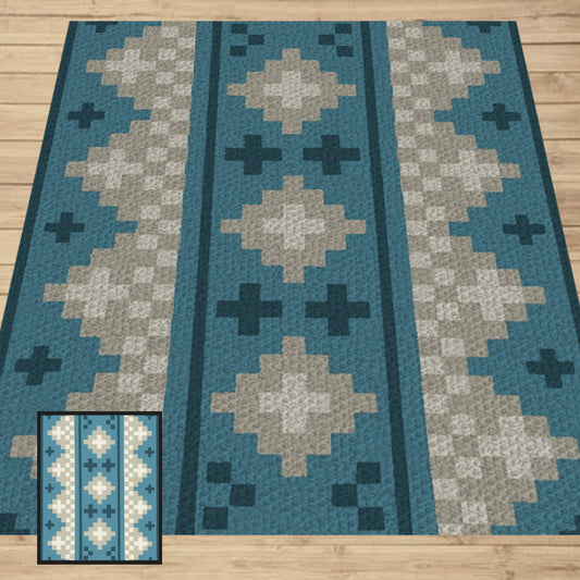 Folk Art Geometric Print Graph + Pattern C2C & Tapestry Crochet | Geometric Blanket C2C Folk Art Blanket C2C Geometric Afghan Vintage Print