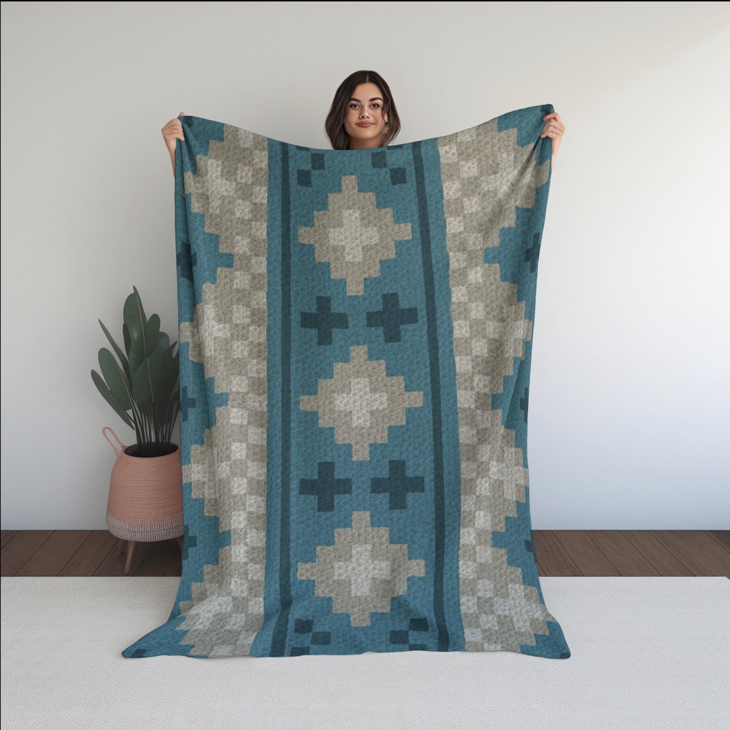 Folk Art Geometric Print Graph + Pattern C2C & Tapestry Crochet | Geometric Blanket C2C Folk Art Blanket C2C Geometric Afghan Vintage Print