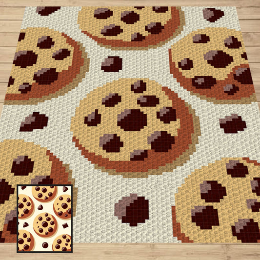 Chocolate Chip Cookie Blanket Graph + Written Pattern | Crochet Blanket C2C Cookie Patterns Gift For Bakers Cookie Graph Crochet Afghan Gift