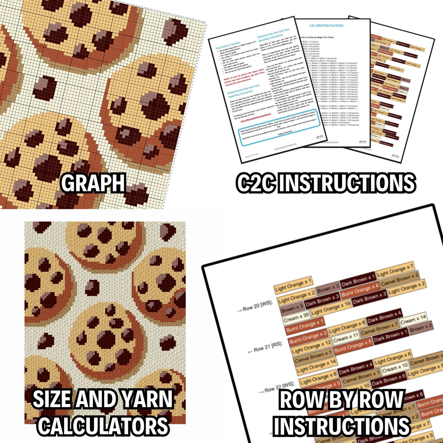 Chocolate Chip Cookie Blanket Graph + Written Pattern | Crochet Blanket C2C Cookie Patterns Gift For Bakers Cookie Graph Crochet Afghan Gift