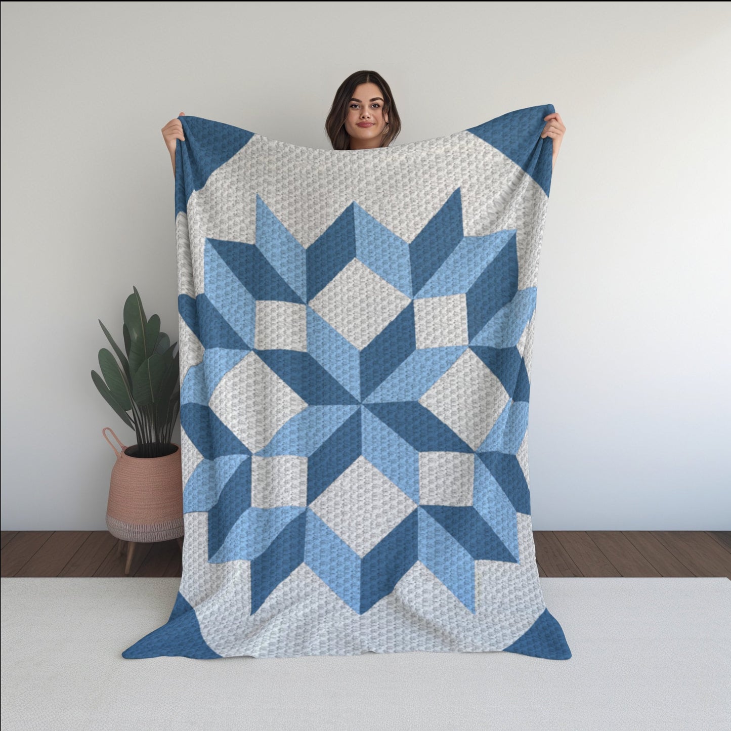 Blue Carpenter Wheel Print Graph + Pattern C2C Tapestry Crochet | C2C Crochet Geometrical Afghan, C2C Carpenter Wheel Baby Blanket C2C Graph