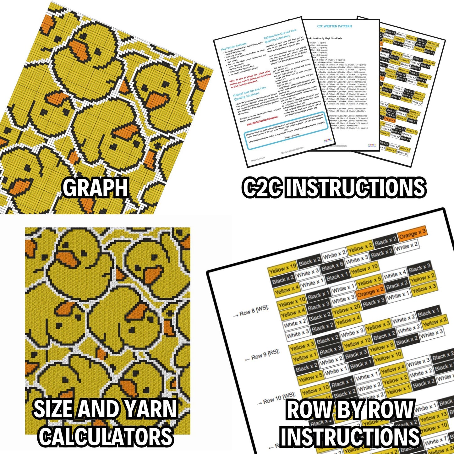 Bathtime Rubber Ducks Crochet Afghan With C2C & Tapestry Written Pattern | Crochet C2C Duck Blanket, Baby Gift Crochet Blanket C2C Ducklings