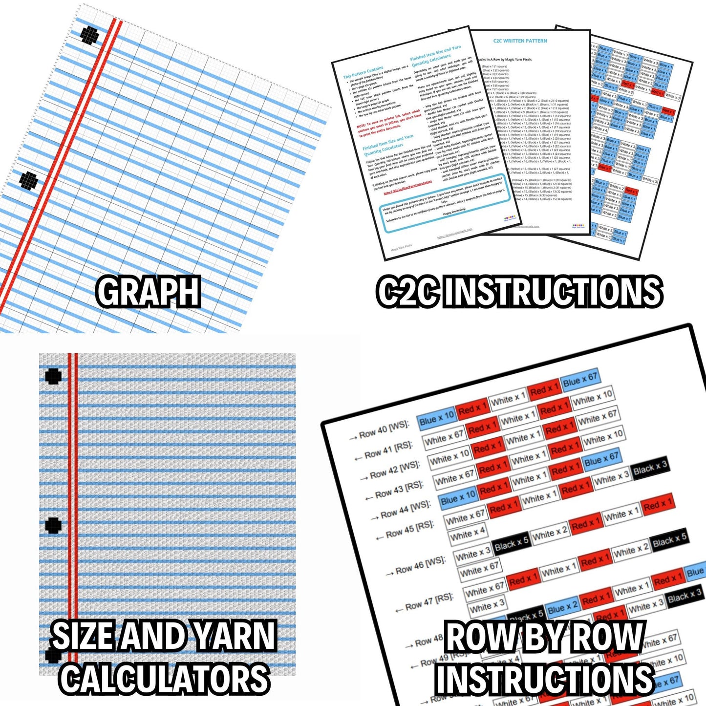 Notebook Paper Print Graph + Written Pattern For C2C & Tapestry Crochet | Back To Scool Gift, C2C Notebook Page Blanket Graphs Student Gift
