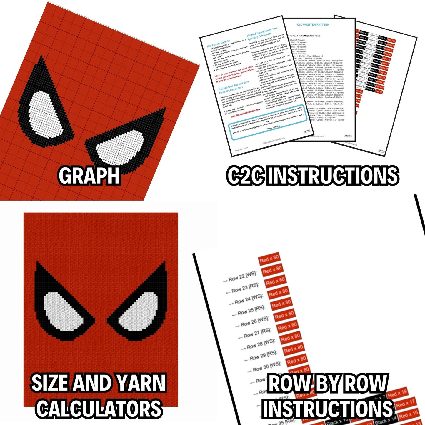 Superhero Mask Graph + Written Pattern For C2C & Tapestry Crochet - C2C Graph Superhero Mask - Crochet Hero Blanket Pattern - C2C Superhero