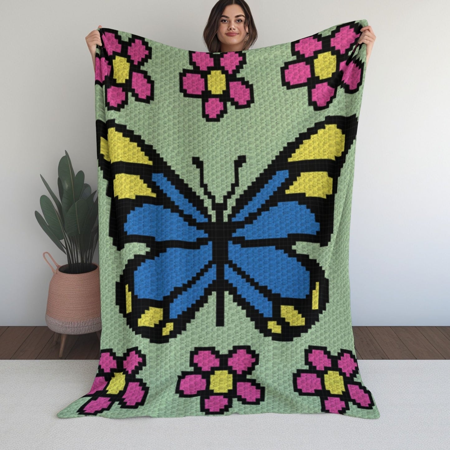 Spring Butterfly Graph and Pattern C2C and Tapestry Crochet- Butterfly Pattern C2C Graph - Crochet Butterfly Blanket - Crochet C2C Butterfly