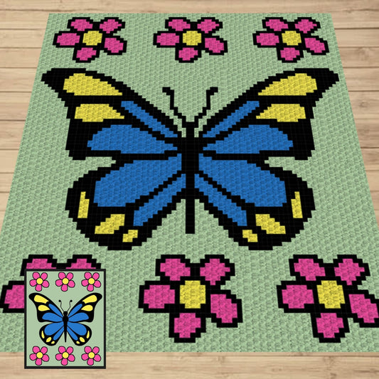 Spring Butterfly Graph and Pattern C2C and Tapestry Crochet- Butterfly Pattern C2C Graph - Crochet Butterfly Blanket - Crochet C2C Butterfly
