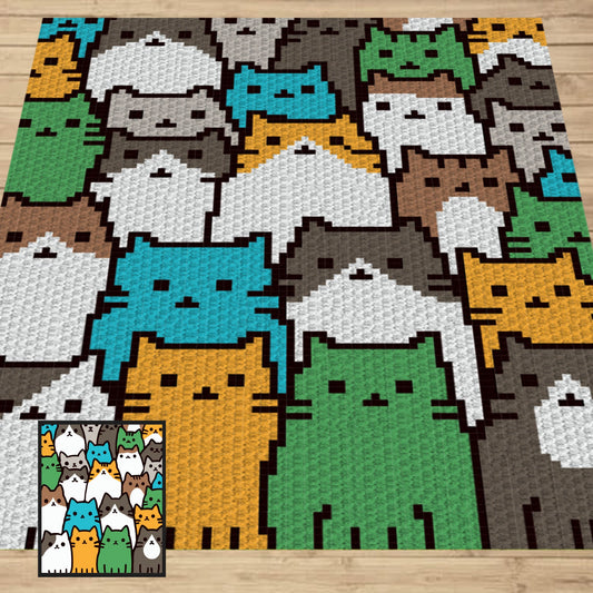 Crowded Cats Graph + Pattern C2C and Tapestry Crochet | Crochet Cat Blanket Cat Lady Crochet Afghan Cat Mama Gifts C2C Blanket Fur Baby Cats