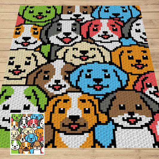 Crowded Dogs Afghan Written Pattern + Chart C2C and Tapestry Crochet | Crowded Puppies Crochet Blanket -  C2C Crochet Throw Baby Shower Gift