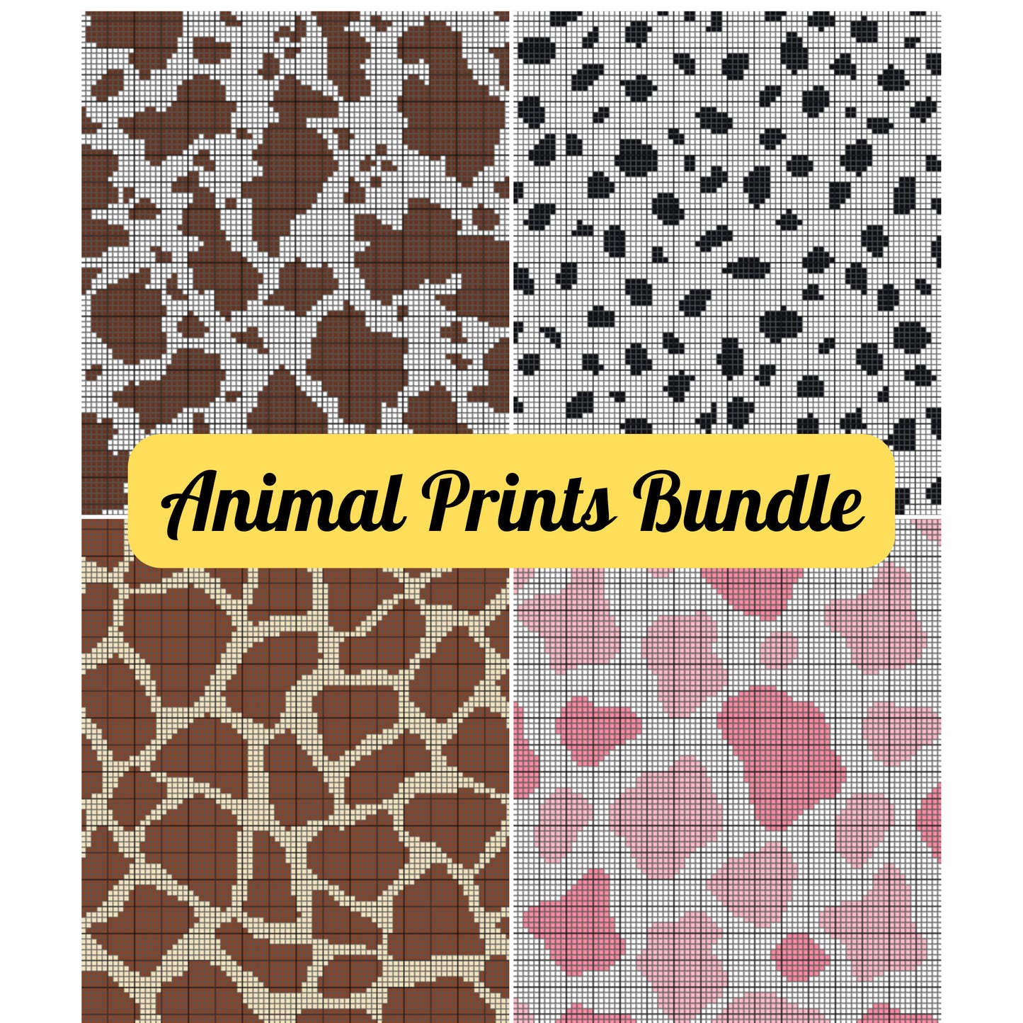 10 Patterns Bundle C2C Crochet Animal Prints (Written Pattern & Graph) - Strawberry Cow Hide Giraffe Leopard Cheetah Tiger Zebra Dalmatian