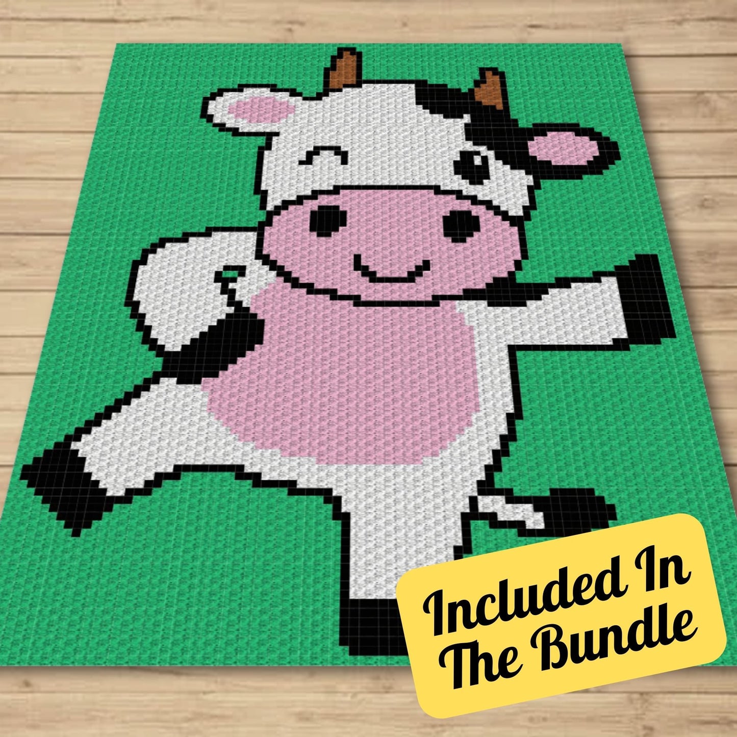 4 C2C Crochet Pattern Bundle (Written Patterns & Graphs) - Happy Cow, Cute Baby Cat, Jigsaw Puzzle, Mountain Landscape C2C Crochet Blanket