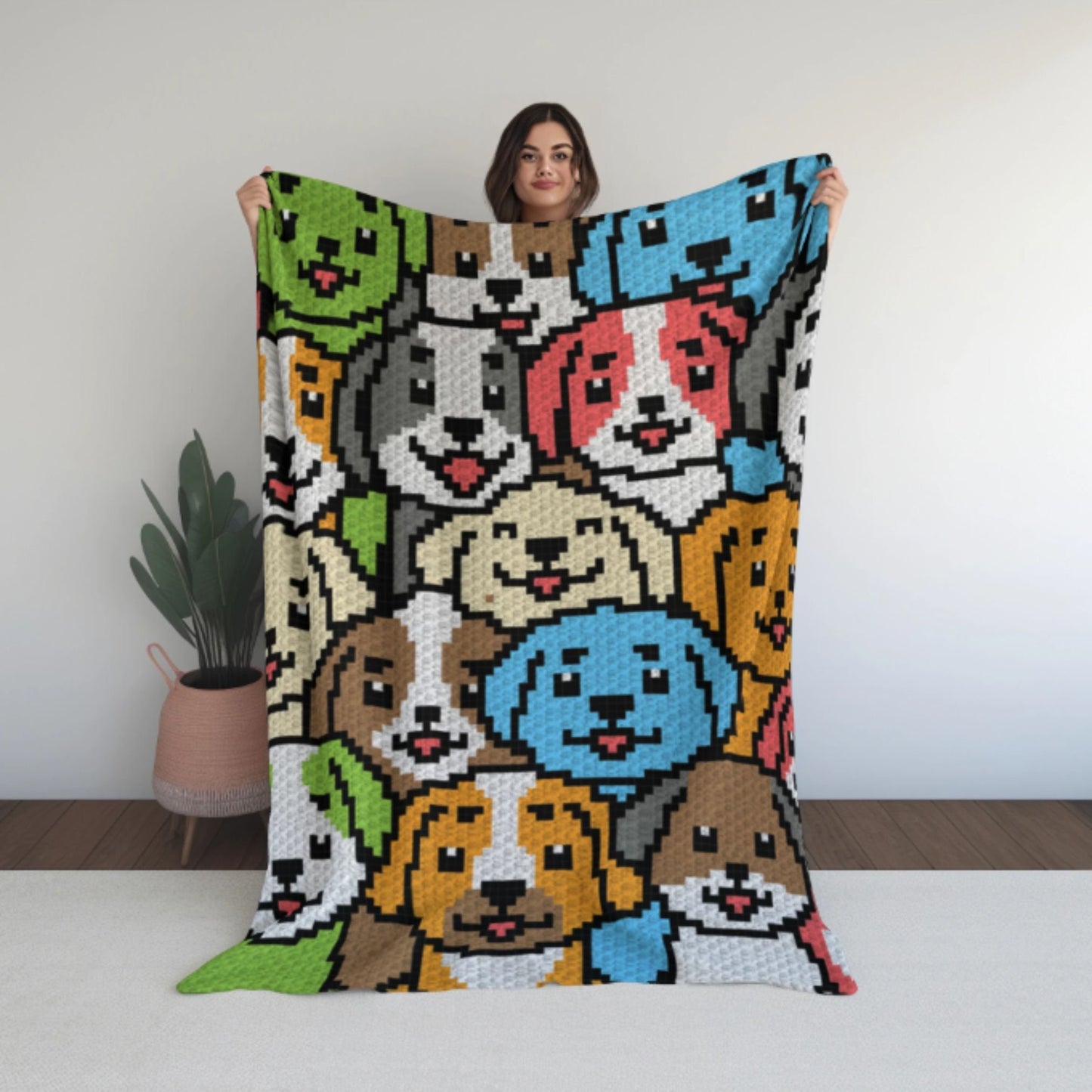 Crowded Dogs Afghan Written Pattern + Chart C2C and Tapestry Crochet | Crowded Puppies Crochet Blanket - C2C Crochet Throw Baby Shower Gift