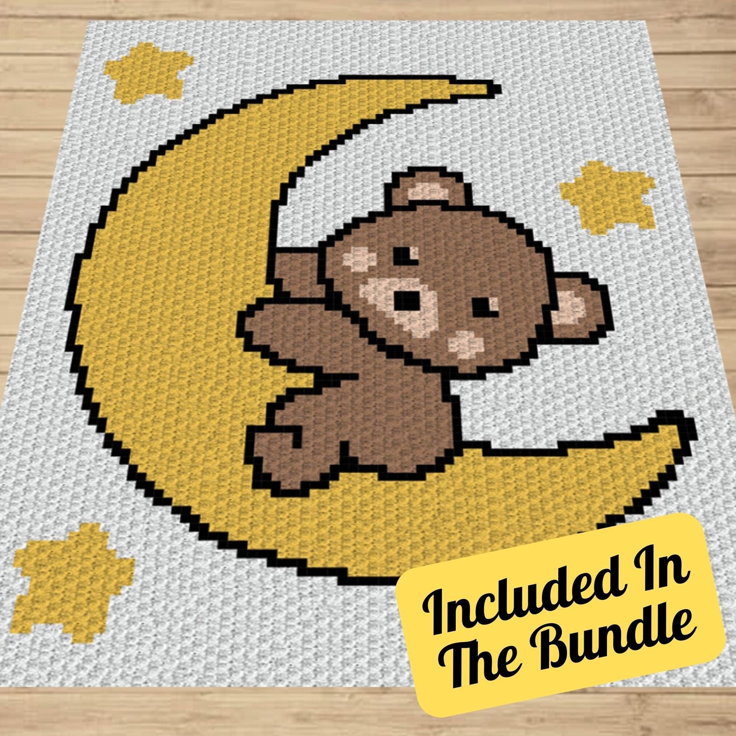 4 Pattern Bundle Teddy Bear Designs - Graph Patterns C2C & Tapestry - Crochet Blankets Cute Teddy Bear On The Moon, Sleepy Little Teddy Bear