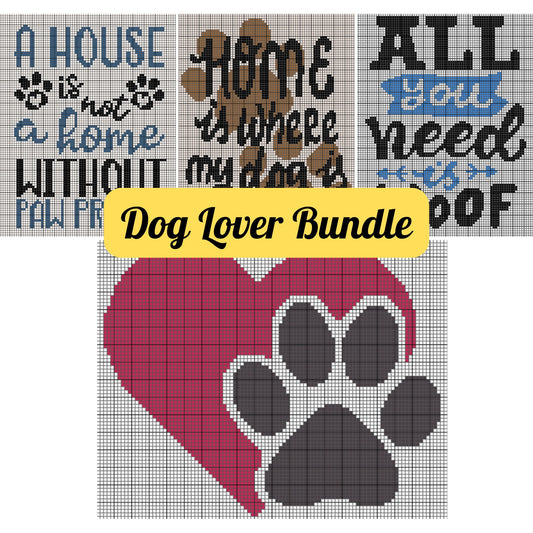 Bundle Of 4 C2C Dog Quotes Crochet Blankets (Written Patterns & Graphs) | Dog Mama Gift, Blanket For Pet Owner Pattern, Crochet Dog Blanket
