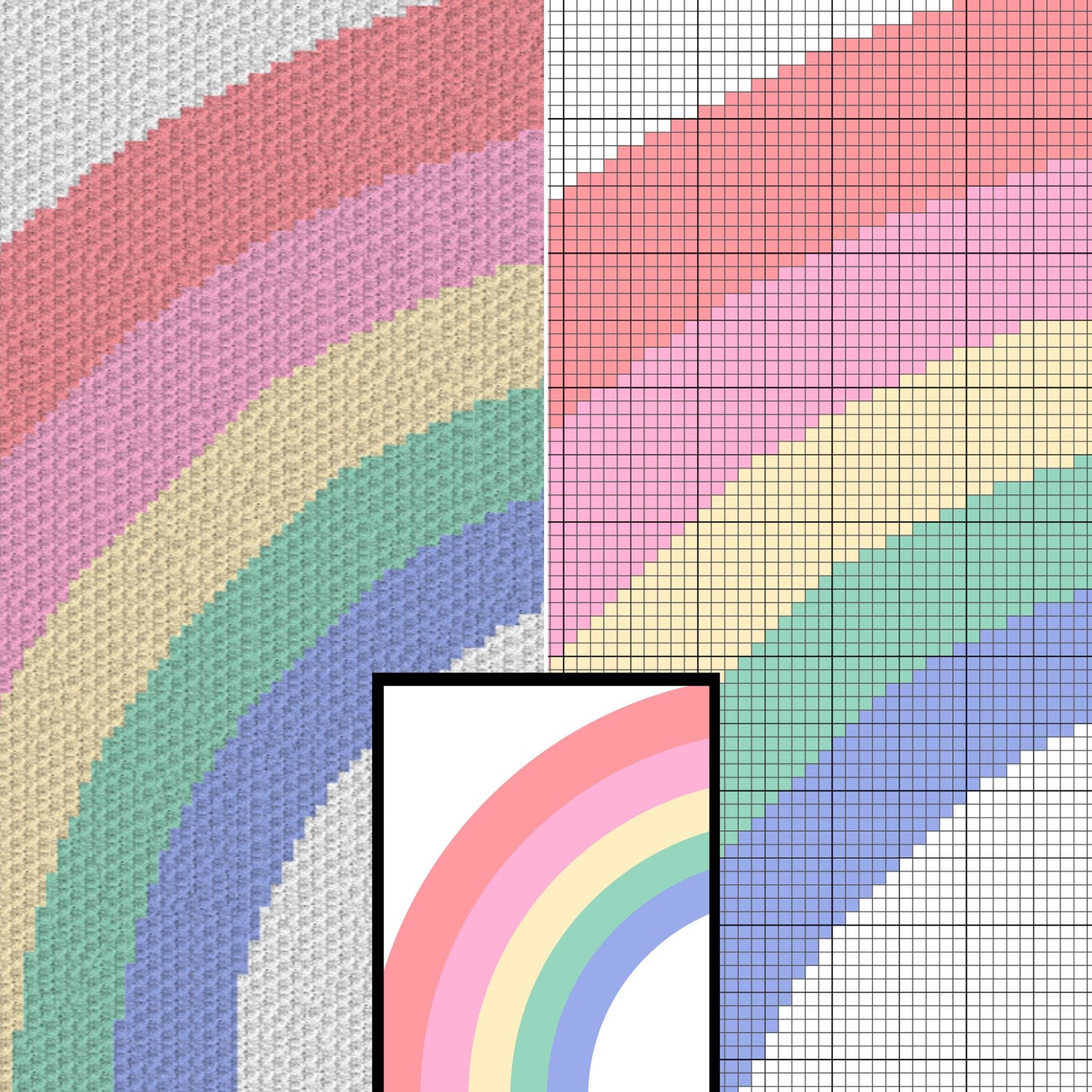 Pastel Rainbow Graph and Pattern C2C & Tapestry Crochet - Rainbow C2C Graphgan - Crochet Rainbow Afghan - C2C Rainbow Baby Blanket and Graph