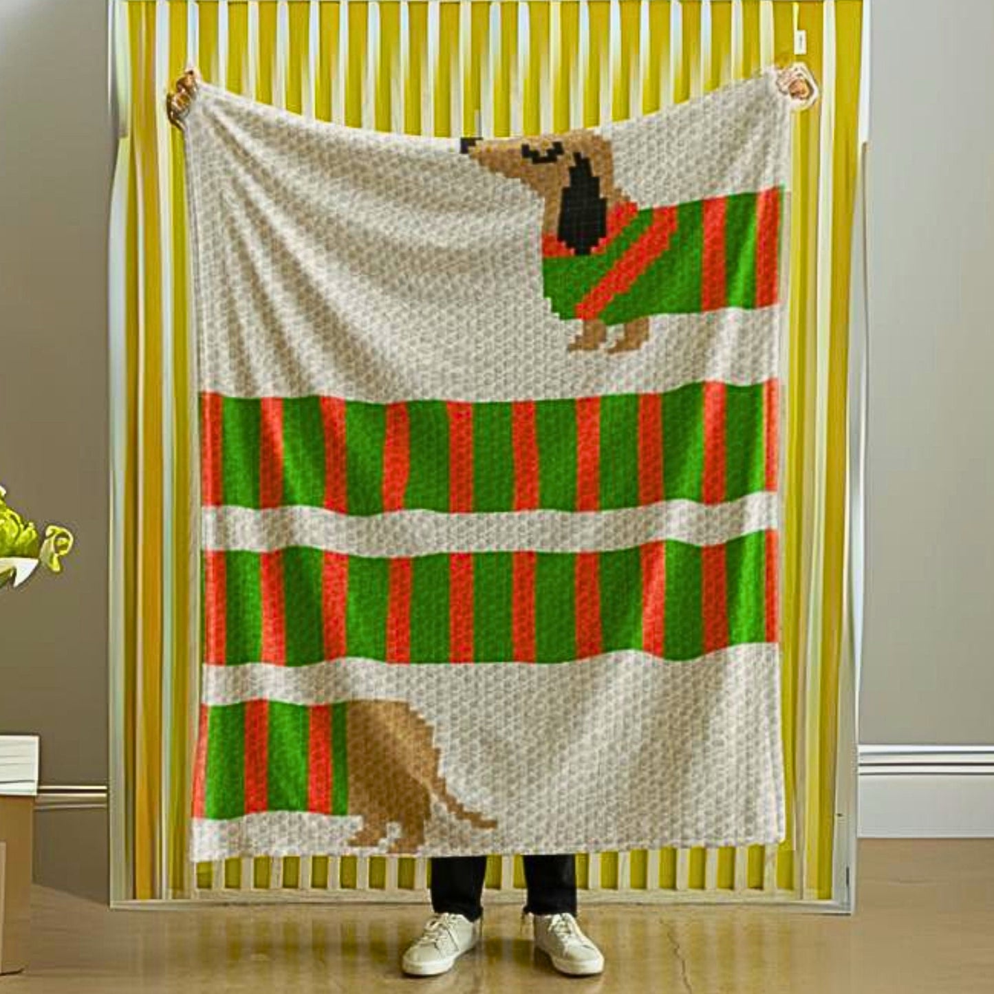Long Sausage Dog Stripes Graph + Pattern C2C and Tapestry Crochet Puppy Blankets - Dog Lover Gifts - Crochet Dachshund C2C Blankets Fur Baby