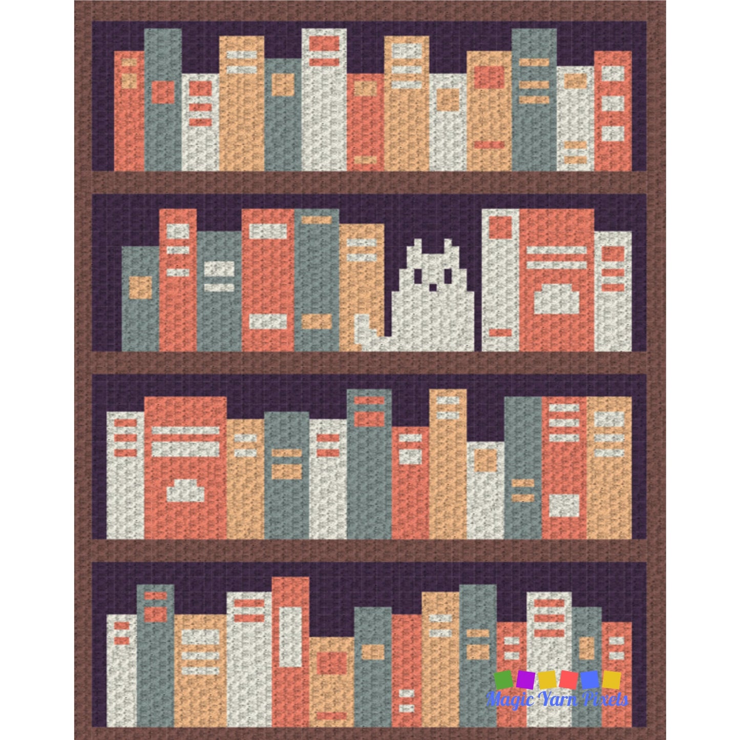 Bookshelf Print Graph + Written Pattern For C2C & Tapestry Crochet | Back To School Gift C2C Books Blanket Graph Student Gifts For Students
