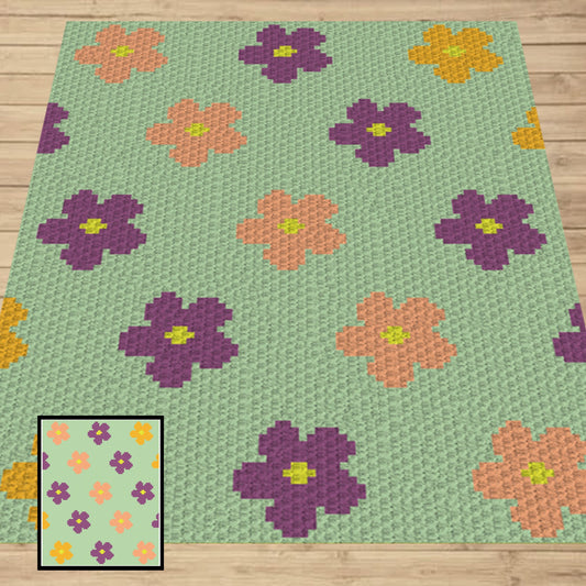 Colorful Flowers Graph and Pattern C2C & Tapestry Crochet - C2C Flower Throw Graphgan - Crochet Flower Blanket - C2C Flower Crochet Blankets