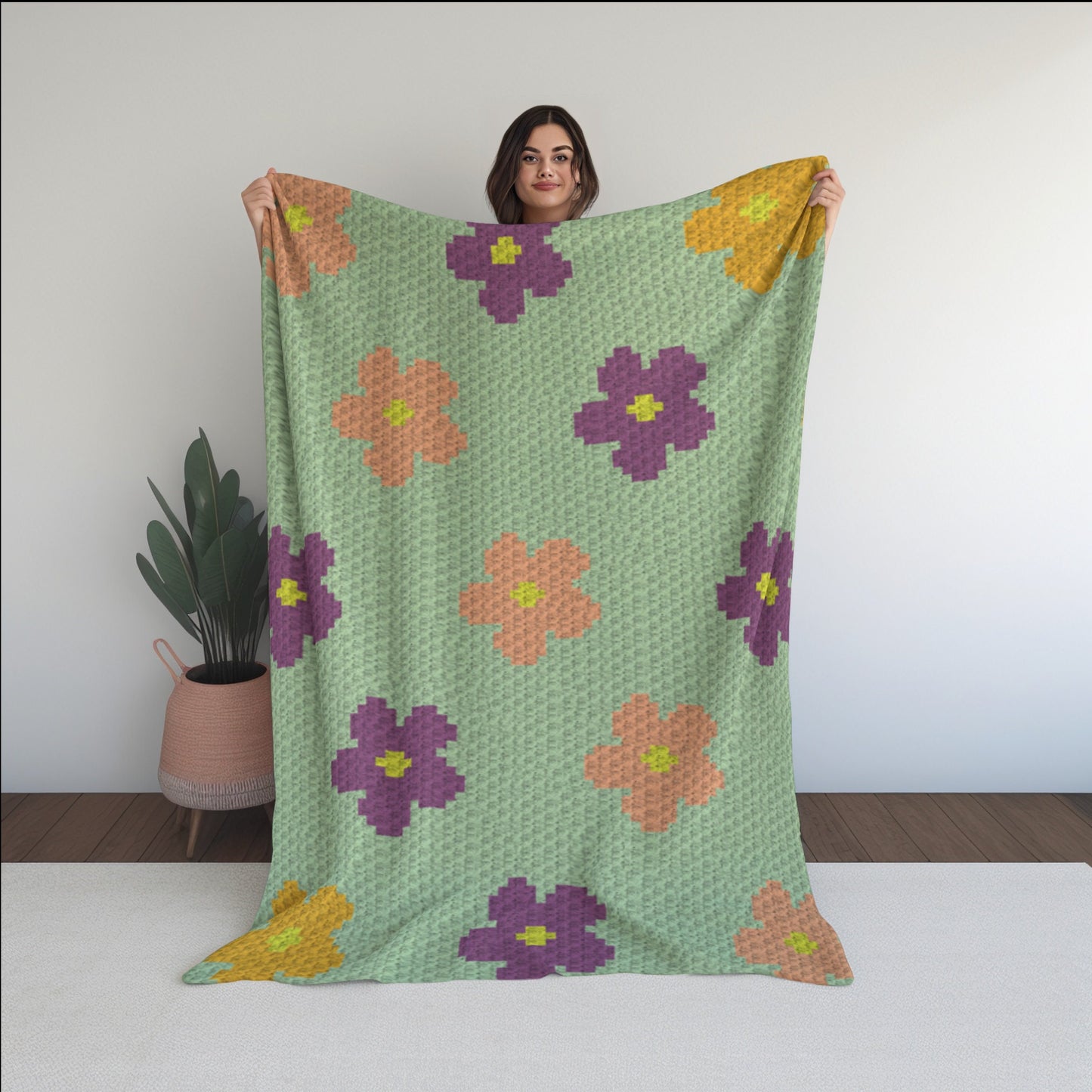 Colorful Flowers Graph and Pattern C2C & Tapestry Crochet - C2C Flower Throw Graphgan - Crochet Flower Blanket - C2C Flower Crochet Blankets