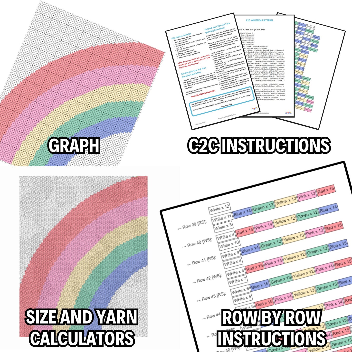 Pastel Rainbow Graph and Pattern C2C & Tapestry Crochet - Rainbow C2C Graphgan - Crochet Rainbow Afghan - C2C Rainbow Baby Blanket and Graph