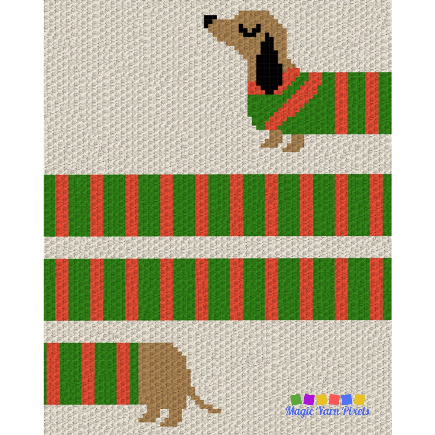 Long Sausage Dog Stripes Graph + Pattern C2C and Tapestry Crochet Puppy Blankets - Dog Lover Gifts - Crochet Dachshund C2C Blankets Fur Baby