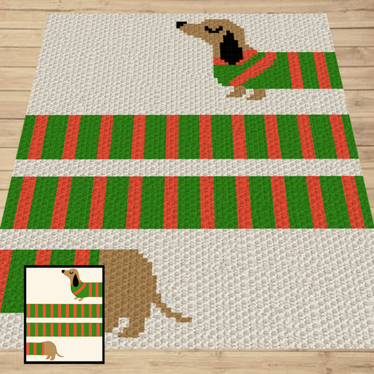 Long Sausage Dog Stripes Graph + Pattern C2C and Tapestry Crochet Puppy Blankets - Dog Lover Gifts - Crochet Dachshund C2C Blankets Fur Baby