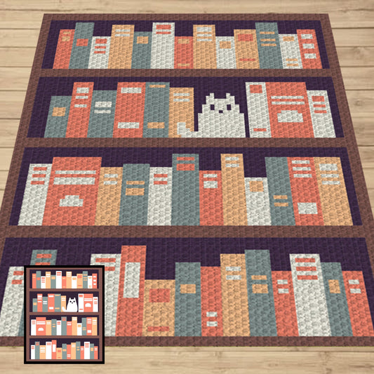 Bookshelf Print Graph + Written Pattern For C2C & Tapestry Crochet | Back To School Gift C2C Books Blanket Graph Student Gifts For Students