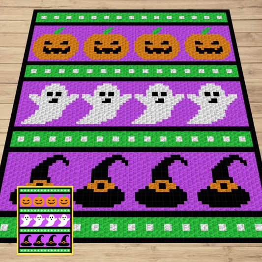 Spooky Halloween Graph and Pattern C2C & Tapestry Crochet | Halloween Graph Pattern C2C Halloween Blanket Pumpkin Afghan Ghost Witch Blanket