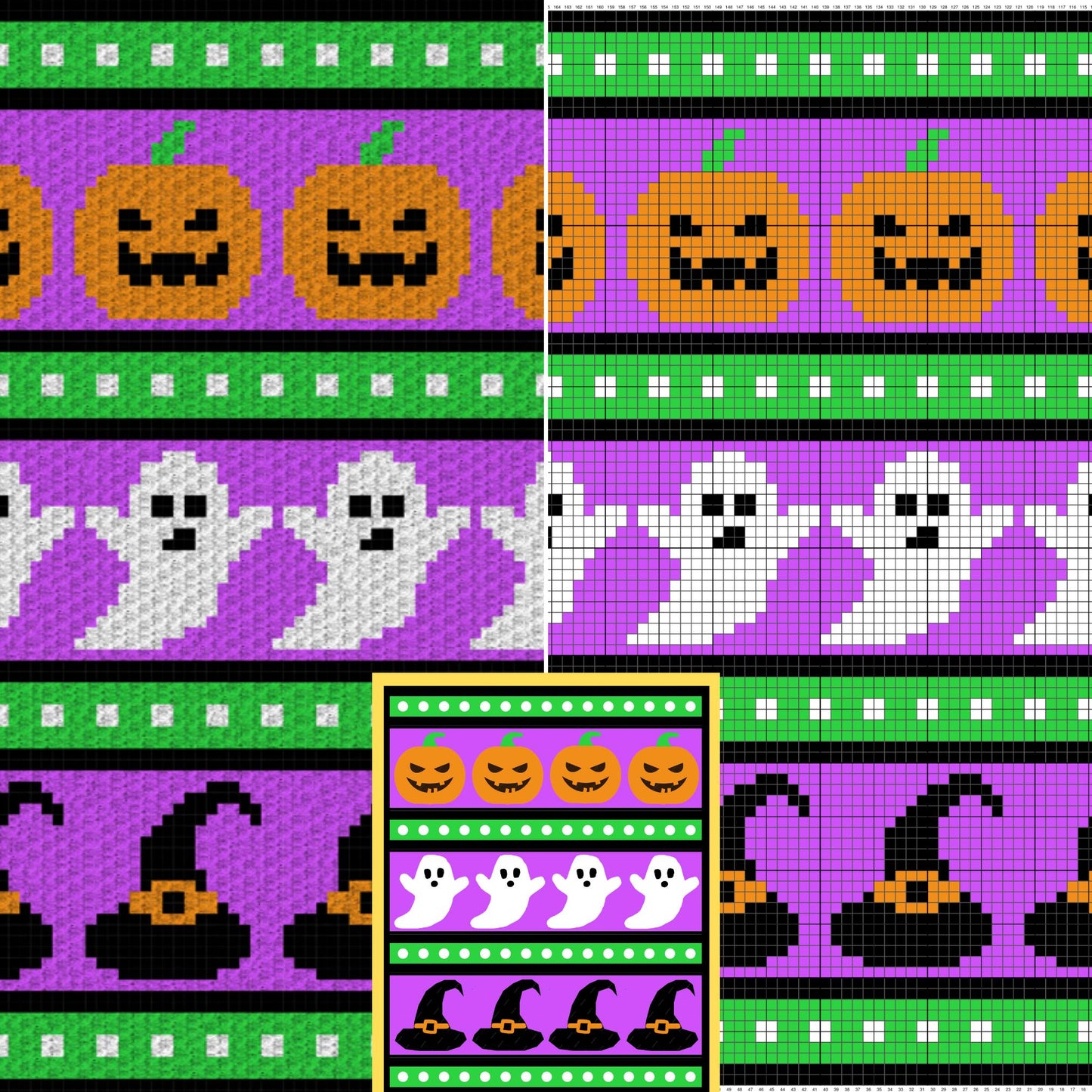 Spooky Halloween Graph and Pattern C2C & Tapestry Crochet | Halloween Graph Pattern C2C Halloween Blanket Pumpkin Afghan Ghost Witch Blanket