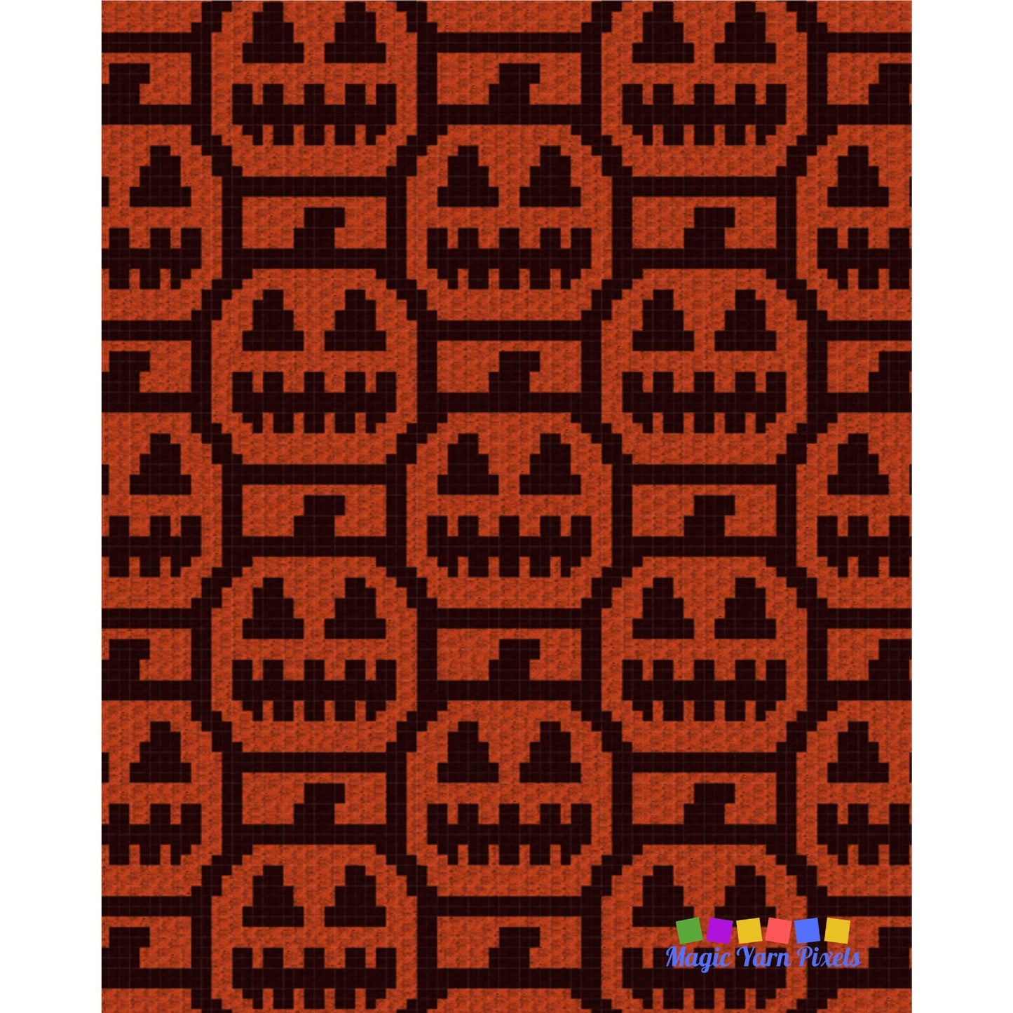 Seamless Halloween Pumpkin Jack Lanterns Graph and Pattern for C2C & Tapestry Crochet | C2C Crochet Halloween Pumpkins - C2C Jack O Lanterns
