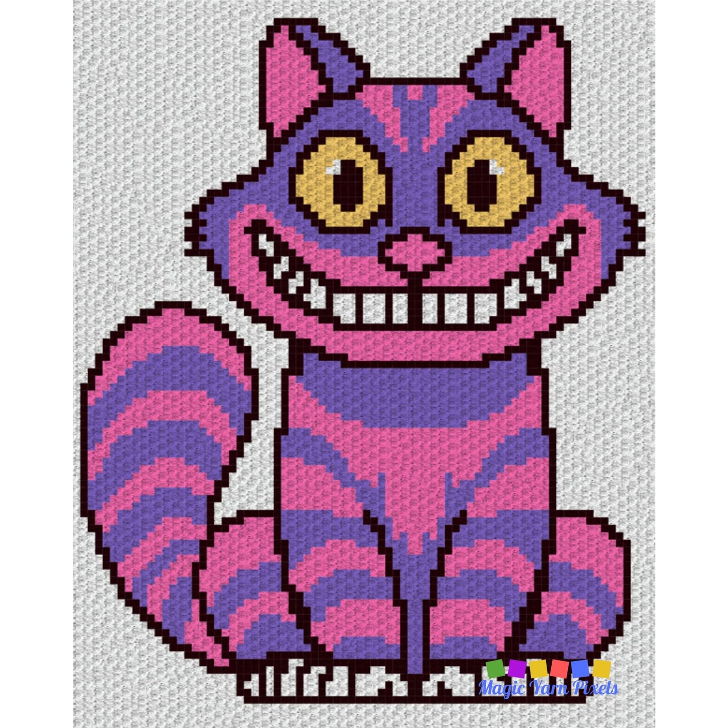 Smiling Cheshire Cat Written Pattern & Graph C2C + Tapestry Crochet | Purple Cat Blanket C2C Cat Afghan Cute Halloween Blanket C2C Baby Cat