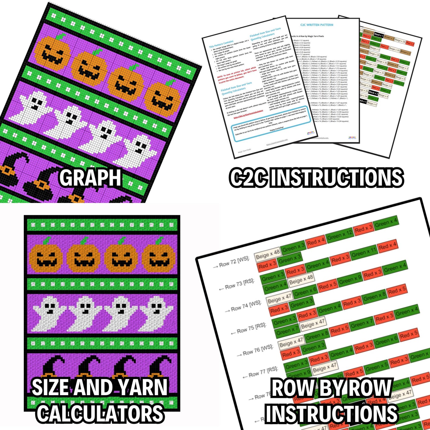 Spooky Halloween Graph and Pattern C2C & Tapestry Crochet | Halloween Graph Pattern C2C Halloween Blanket Pumpkin Afghan Ghost Witch Blanket